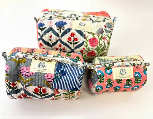 Quilted Cosmetic Bags- Set of 3