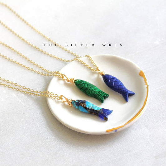 Gemstone Lucky Fish Pendant Necklace