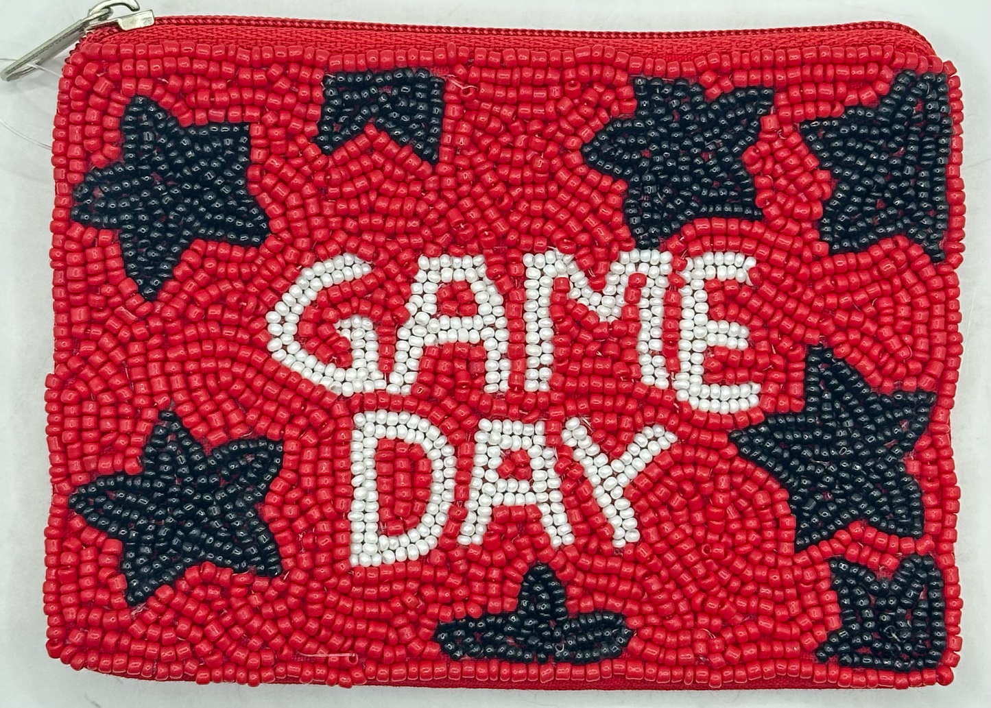 Red and Black Game Day Beaded Pouch