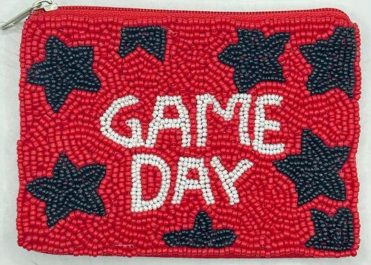 Red and Black Game Day Beaded Pouch