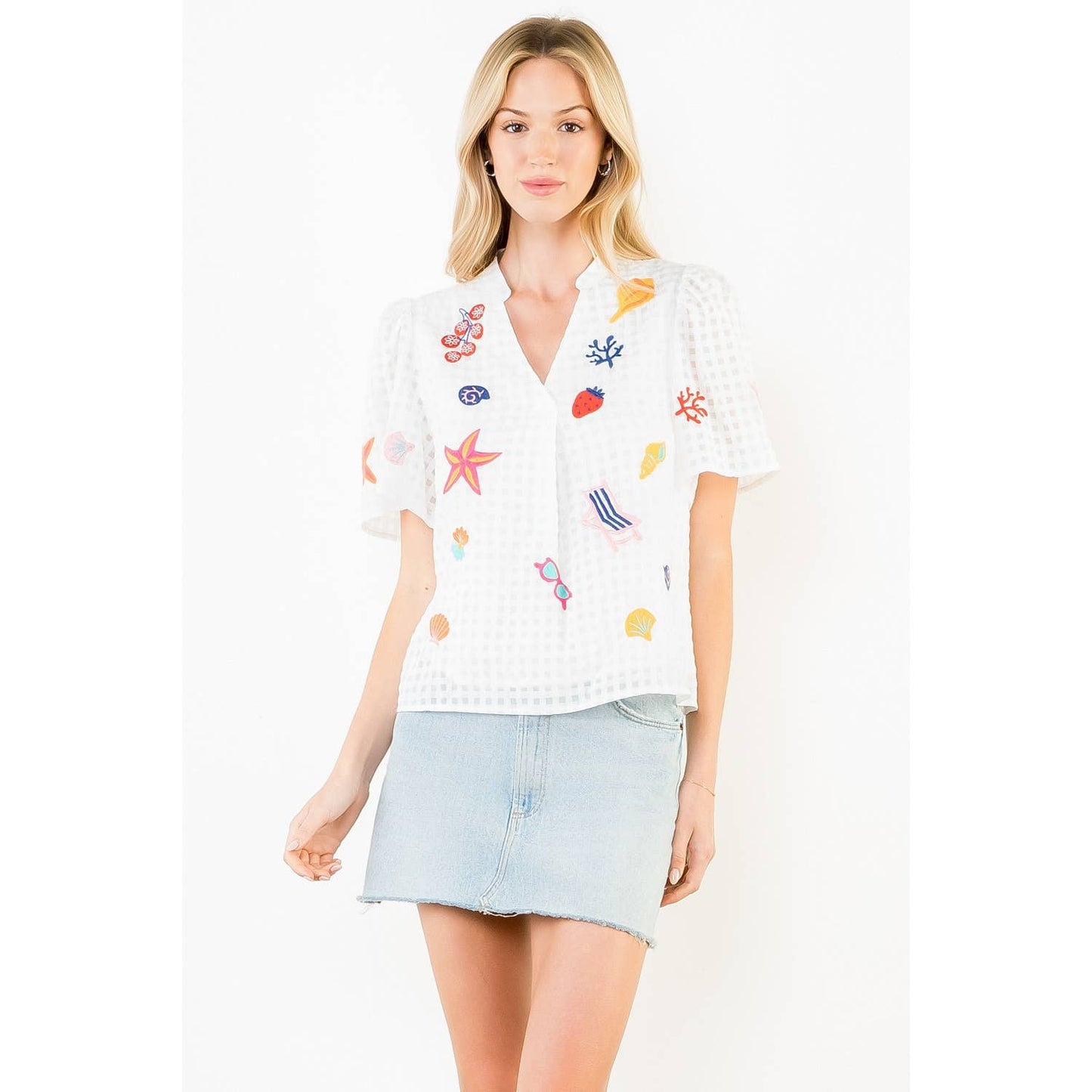 THML Short Sleeve Embroidery Detail Top