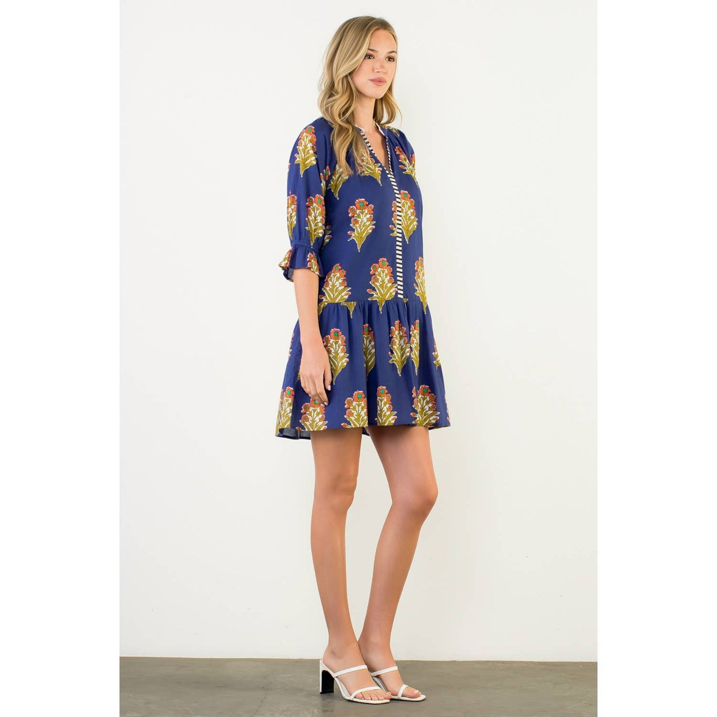 THML Floral Print Ruffle Sleeve Dress