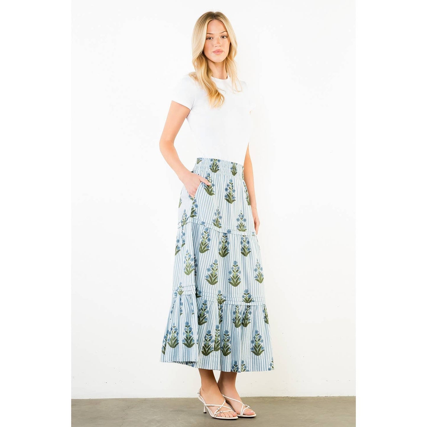 THML Long Striped Floral Pattern Skirt