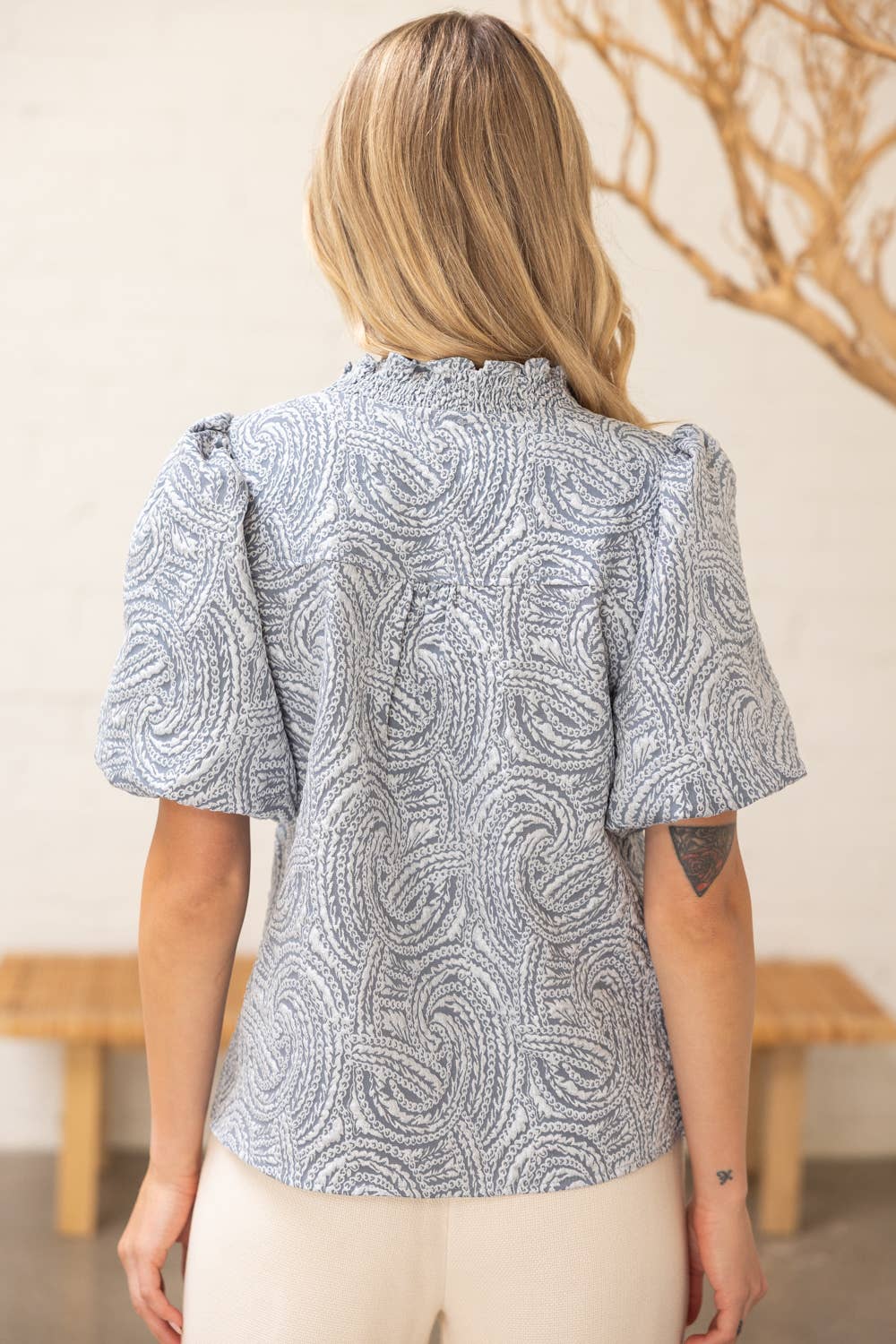 V-Neck Jaquard Top