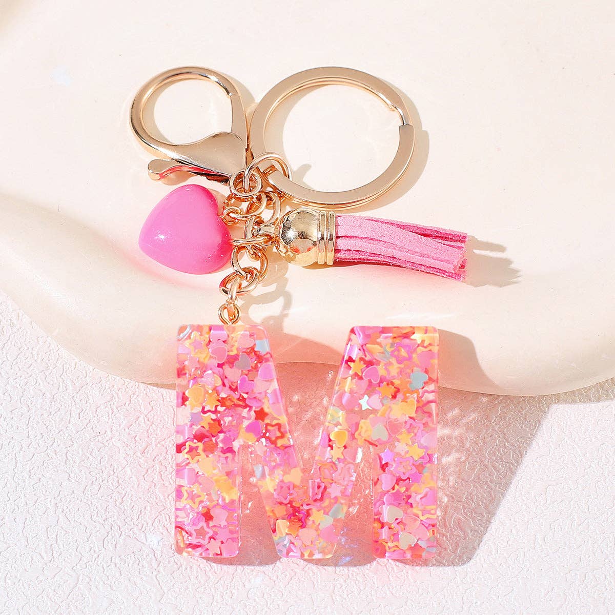 Pink Sequin Initial Keychains