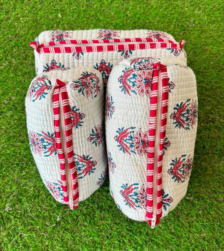 Quilted Cotton Cosmetic Bag Set