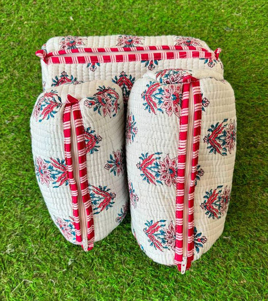 Quilted Cotton Cosmetic Bag Set