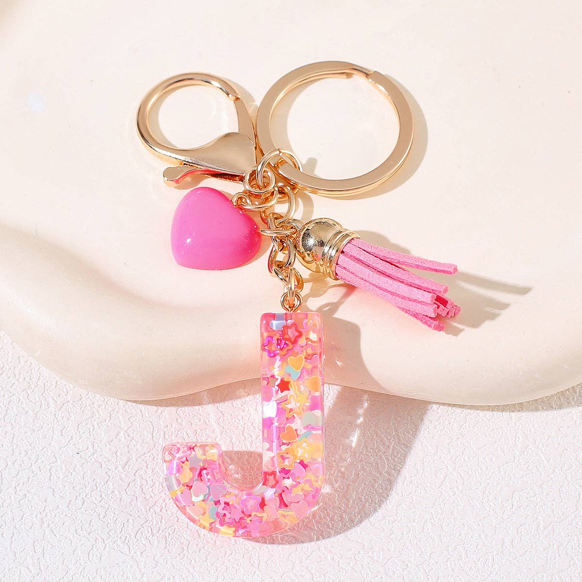 Pink Sequin Initial Keychains
