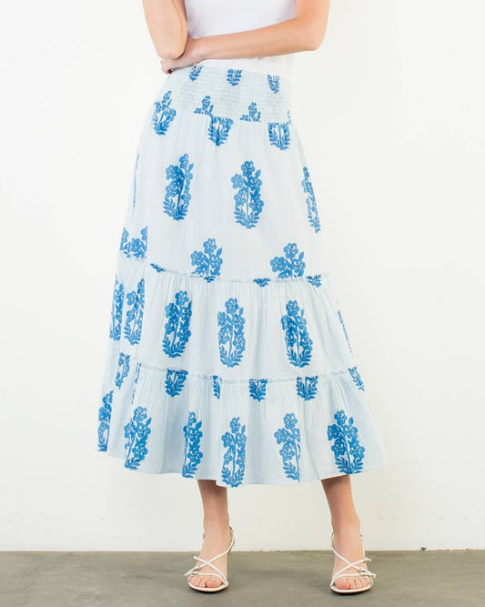 THML Smocked Waist Floral Pattern Long Skirt