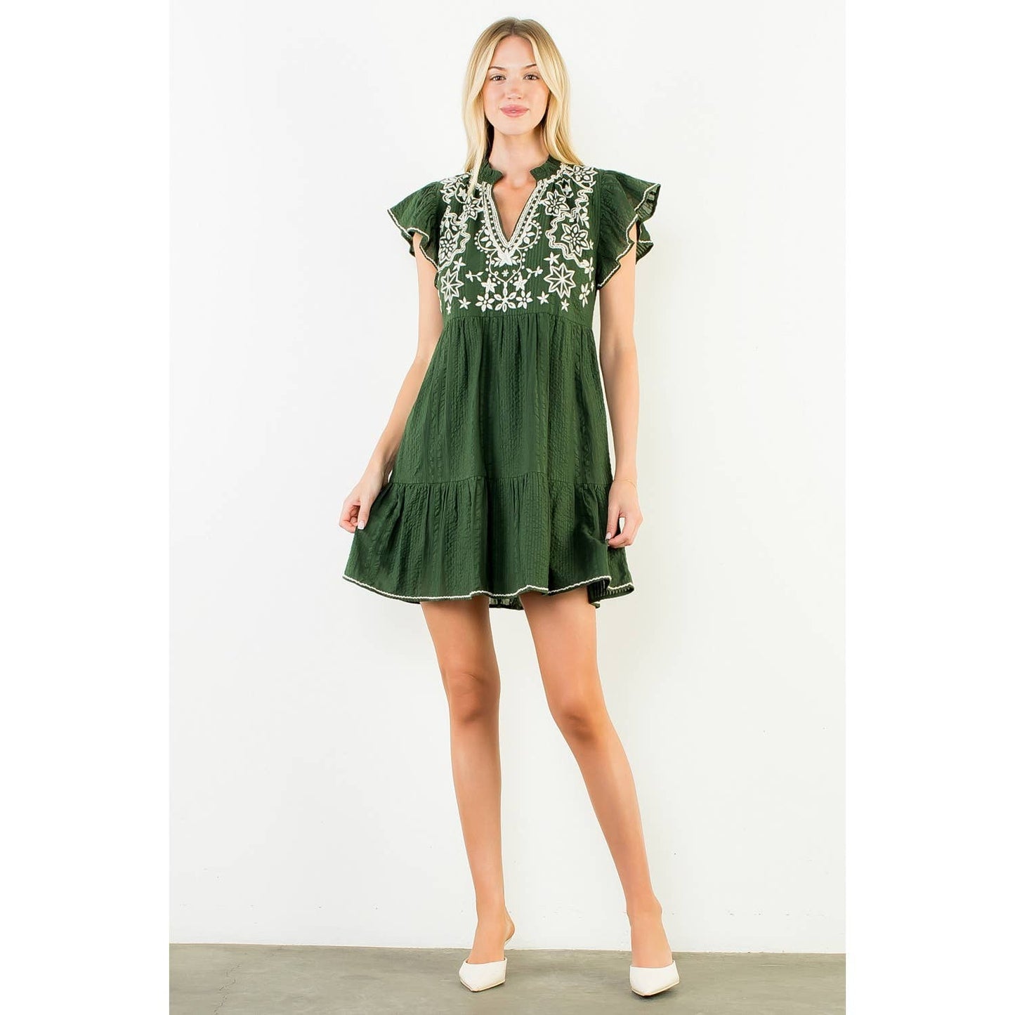 THML Textured Short Sleeve Embroidery Dress