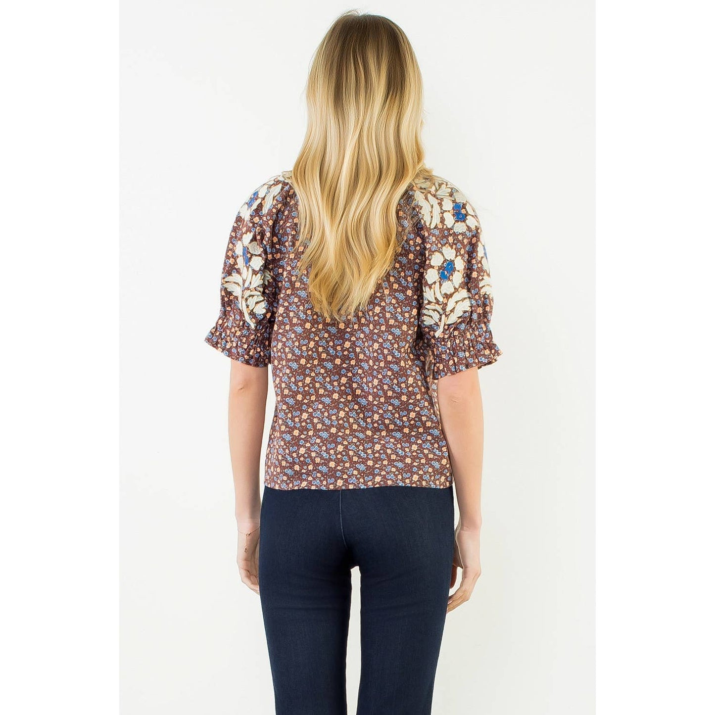 THML Floral Print Top With Embroidery