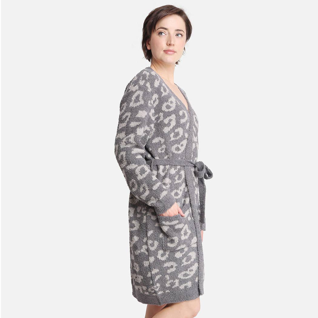 Leopard Print Soft Robe w Pockets & Belt