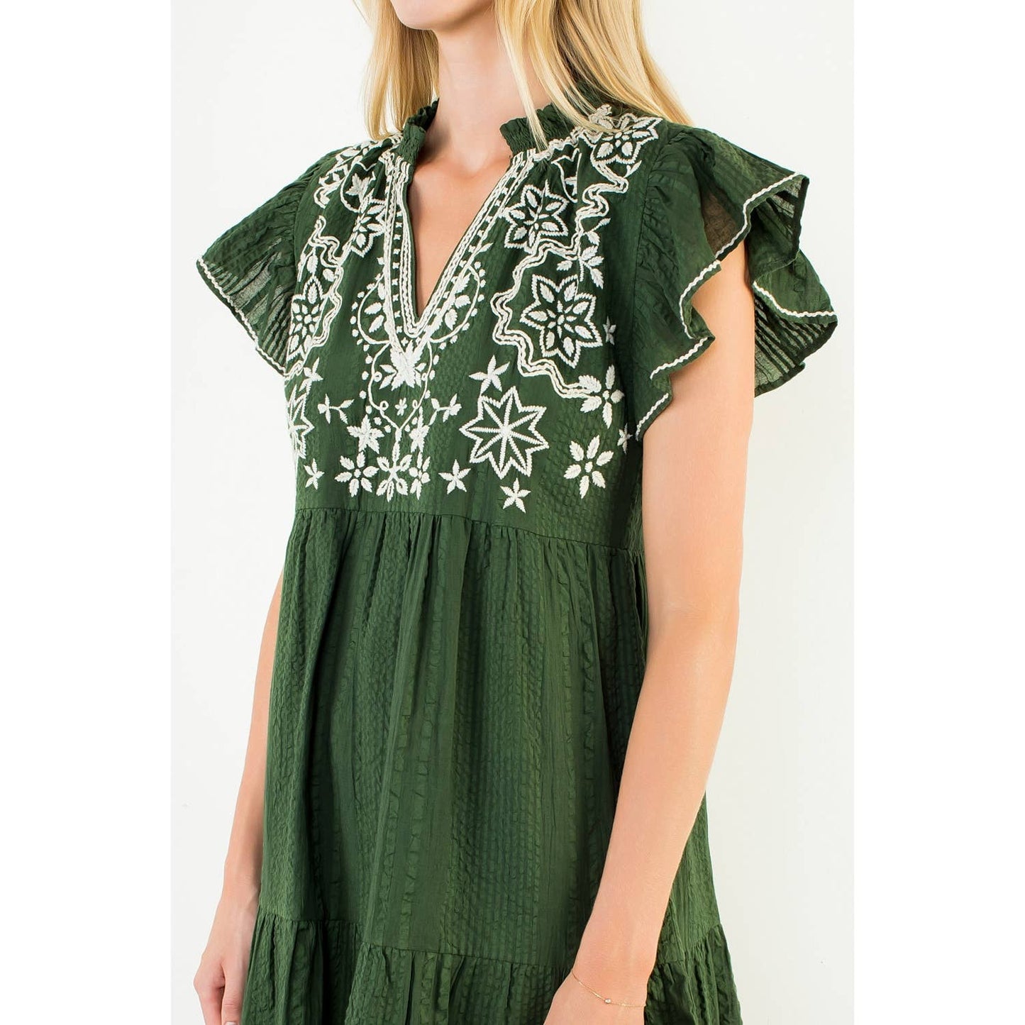 THML Textured Short Sleeve Embroidery Dress