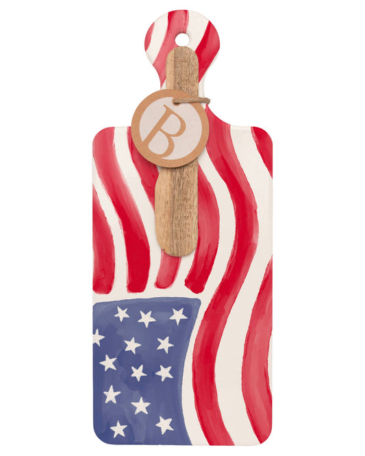 Stars & Stripes CUTErie Cheese Board & Wood Spreader Set