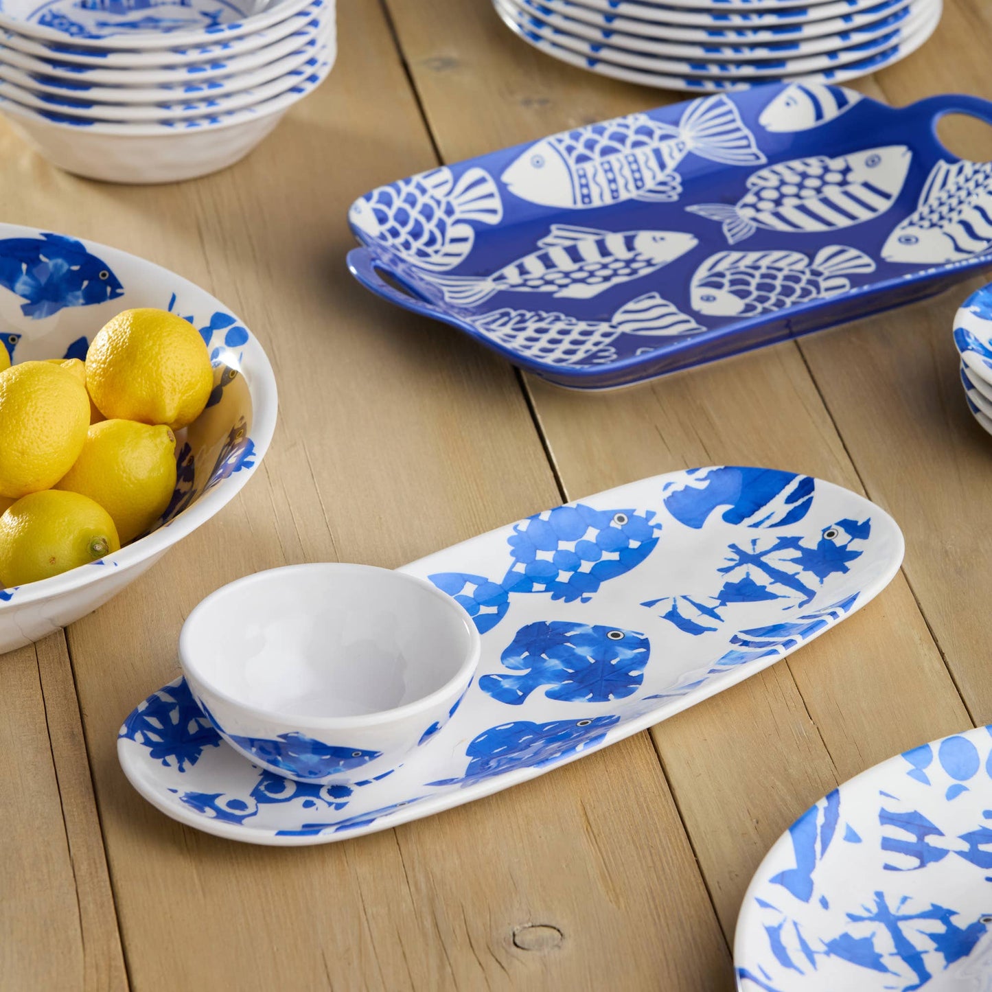 Fish Melamine Oval Tray with Dip Bowl