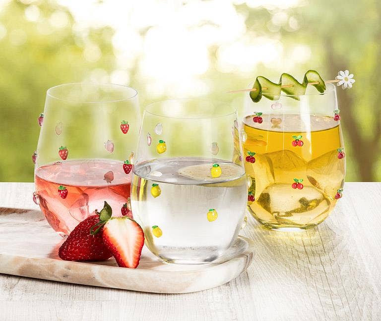 Stemless Icon Wine Glass with Lemons
