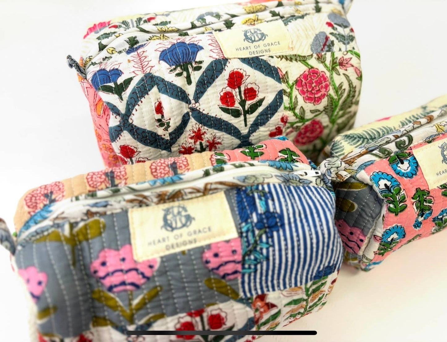 Quilted Cosmetic Bags- Set of 3