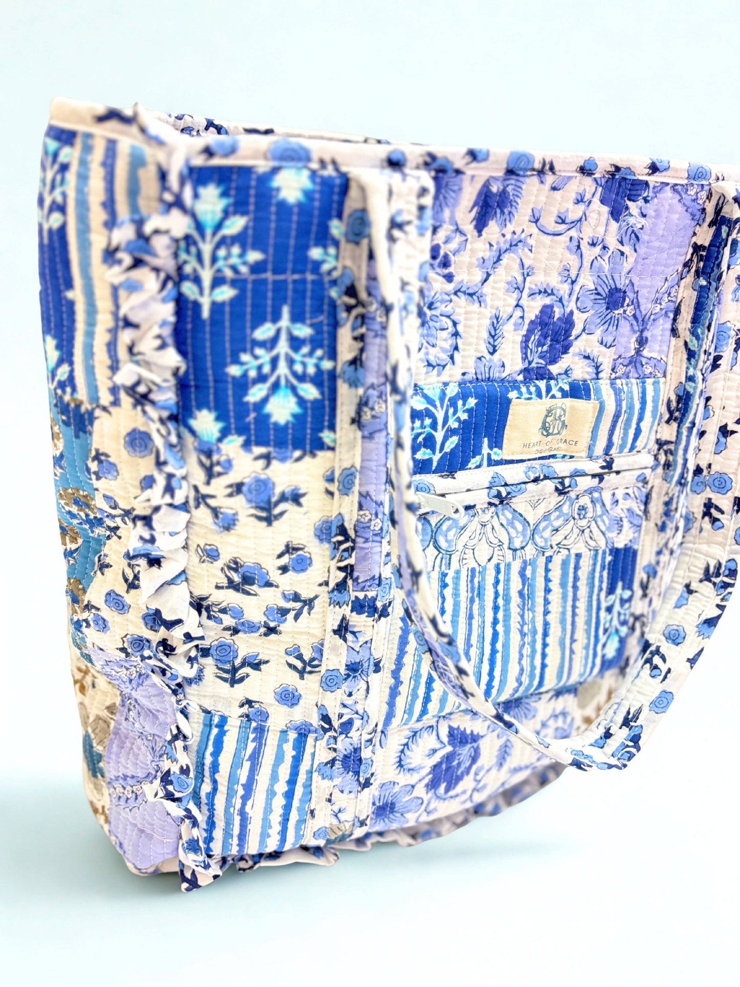 Tea Garden Large Quilted Ruffle Tote Bag