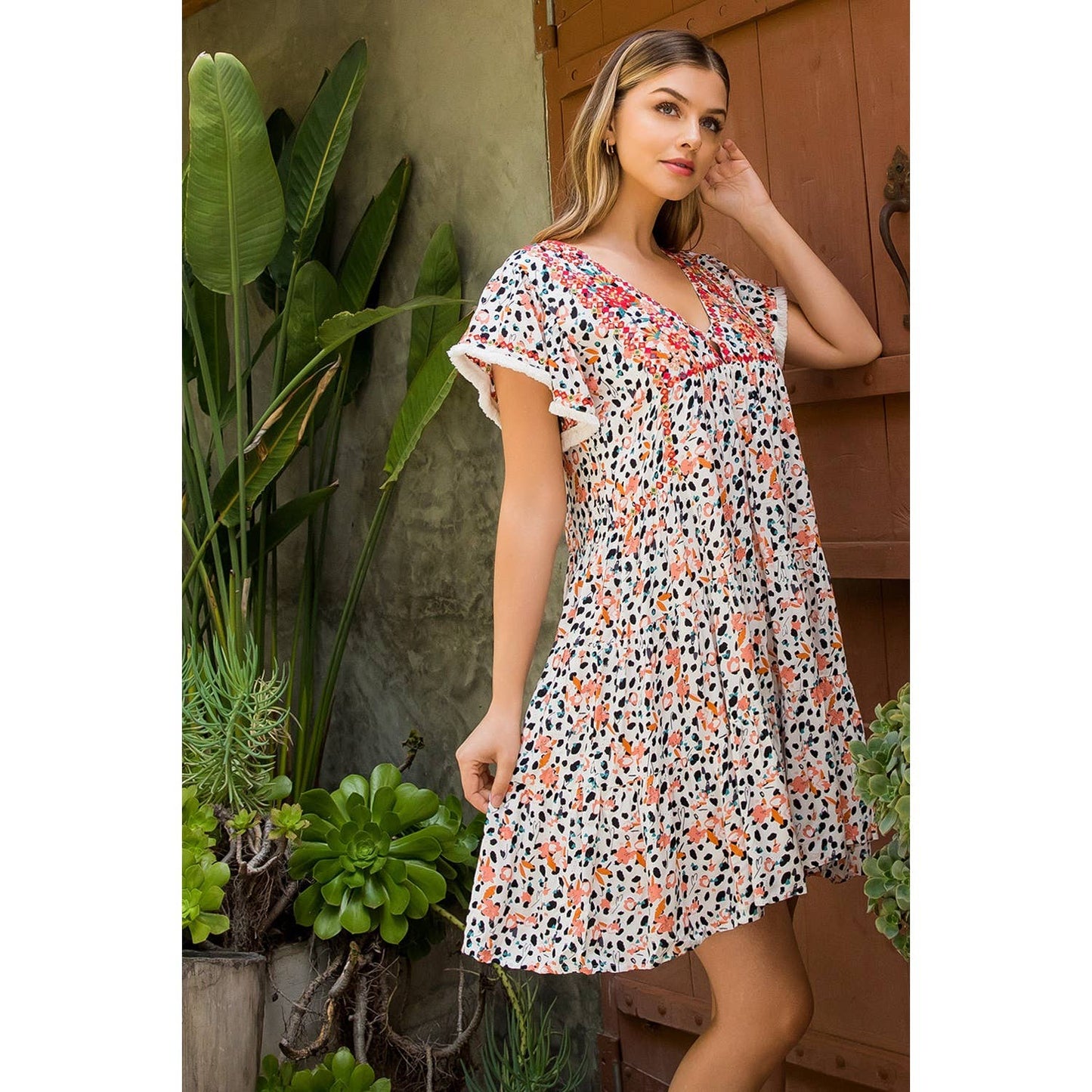 THML Mixed Print Embroidered Dress