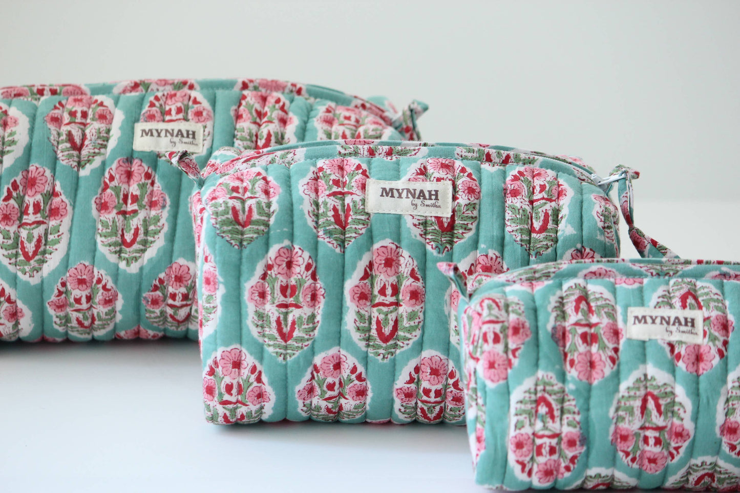 Turquoise-Bouquet Quilted Travel Pouch