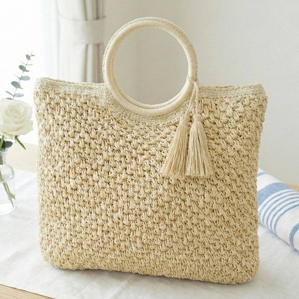 Tassel Raffia Woven Tote Handbag