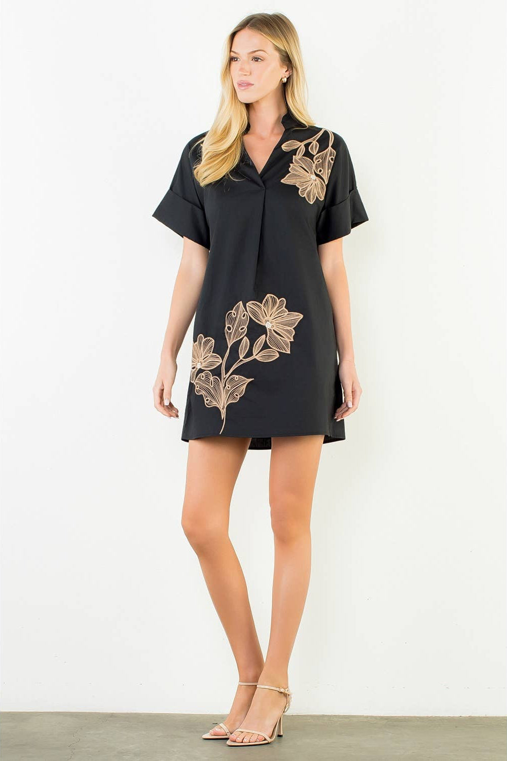 THML Embroidered Floral Collar Dress