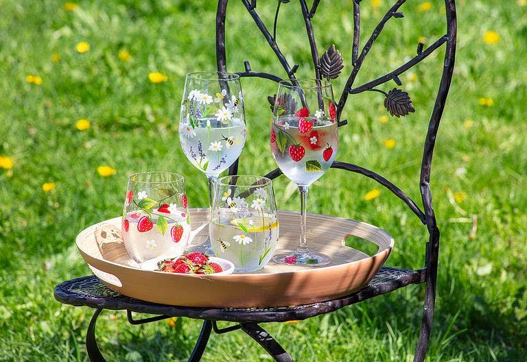 Strawberries & Flowers Stemless Wine Glass