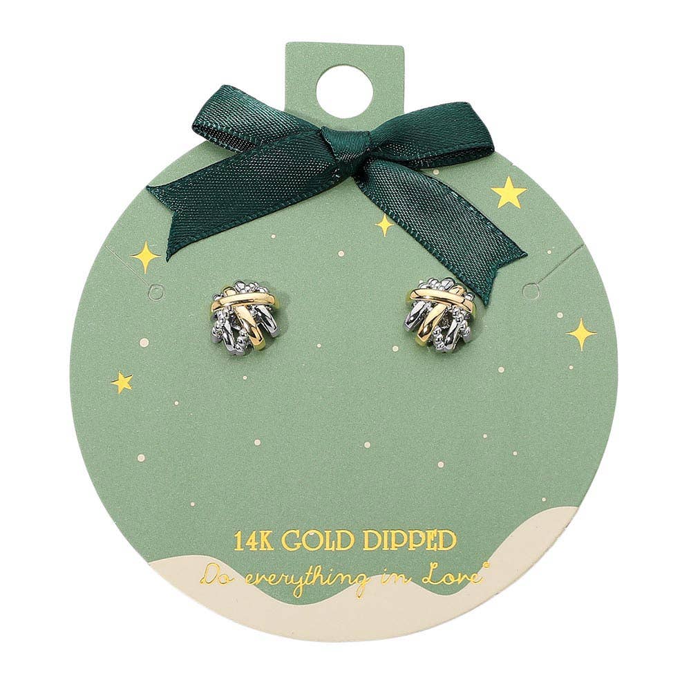 Two Tone Textured Knot Cluster Earrings