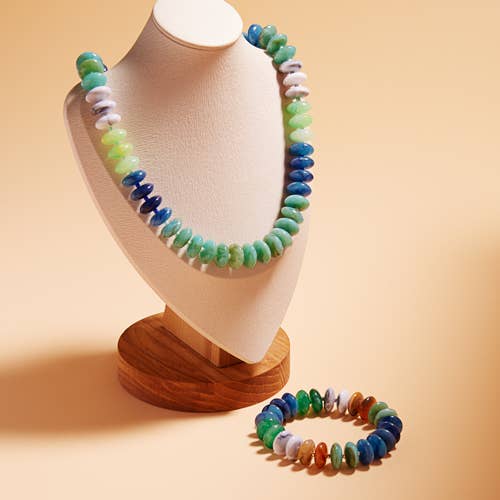 Disk Beaded Mixed Stretch Bracelet