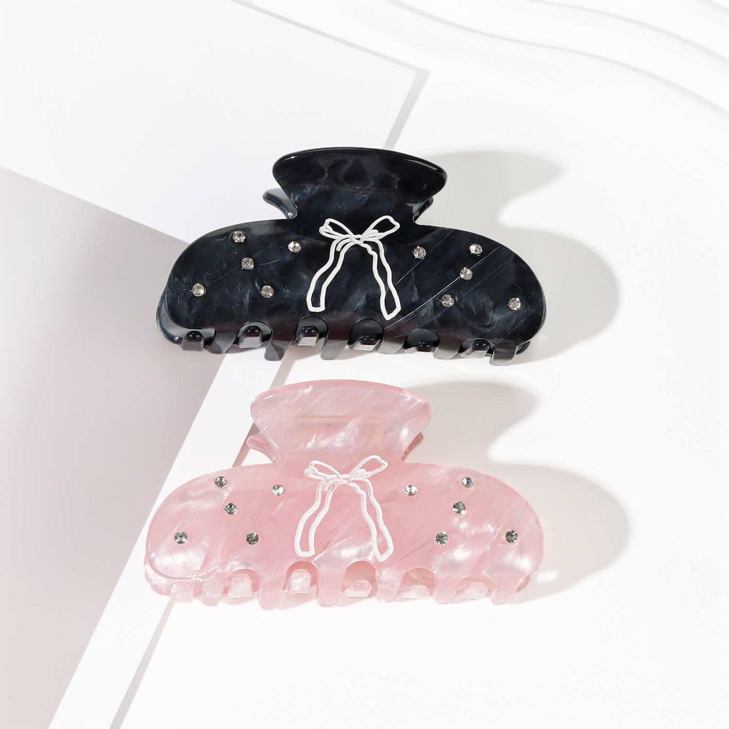 Bow Print & Rhinestone Embellished Hair Clip