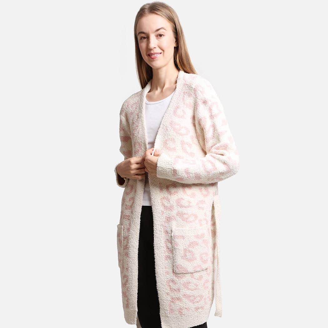 Leopard Print Soft Robe w Pockets & Belt