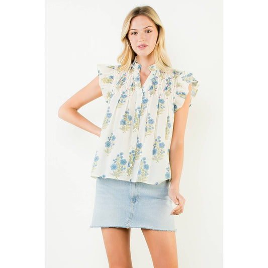 THML Flutter Sleeve Floral Pattern Top
