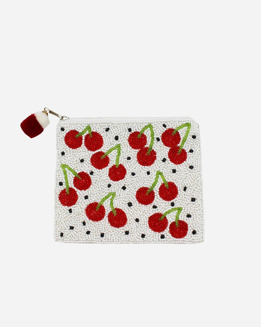 Cherry Dot Beaded Coin Pouch