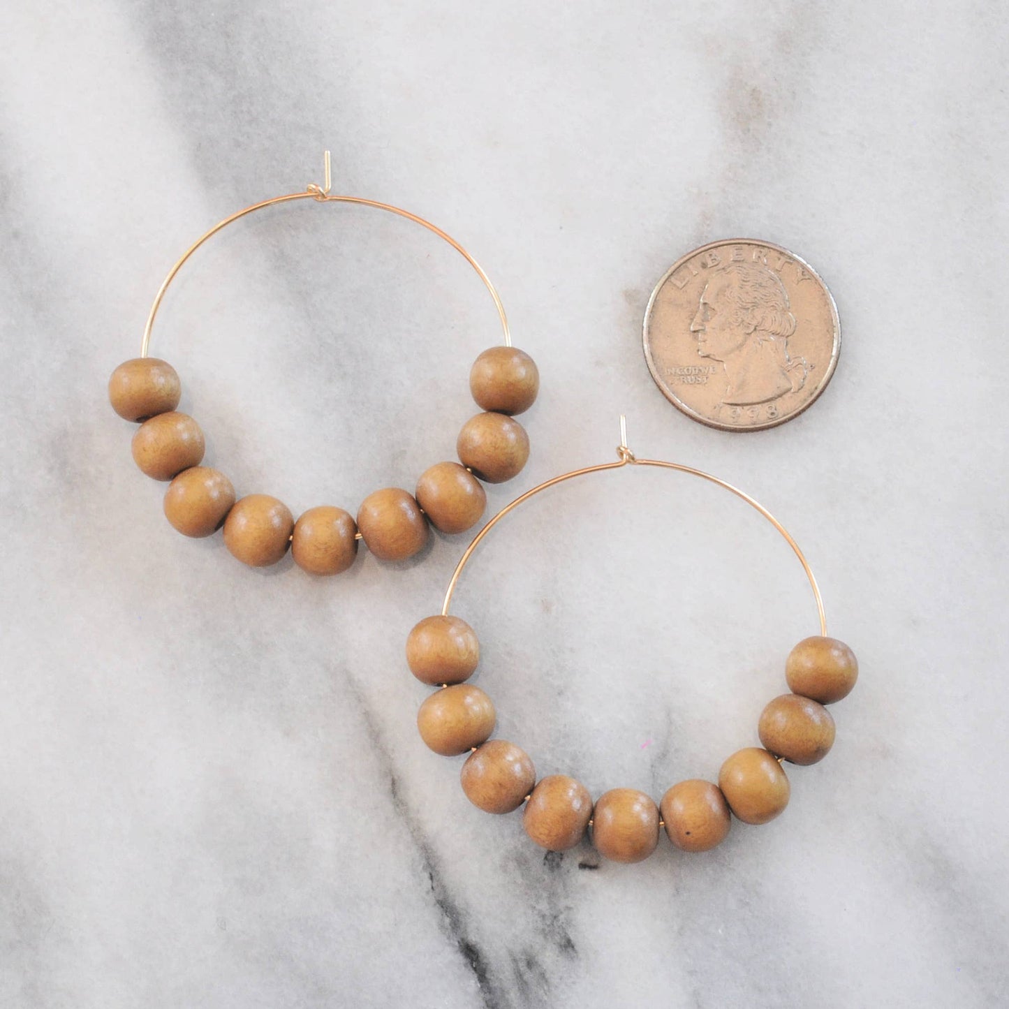 Wood Bead Hoop Earrings