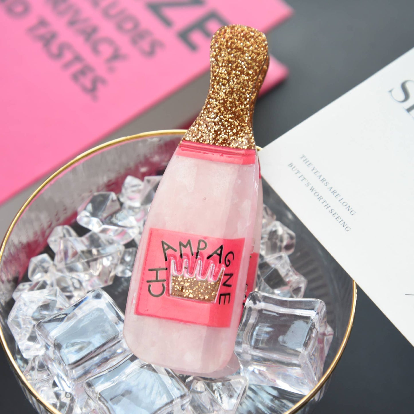 Glitter Pink Champagne Bottle Hair Clip, Fun Party Accessory