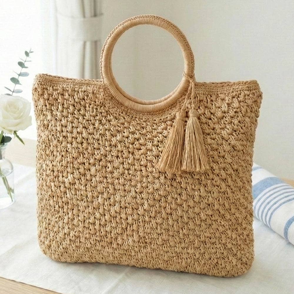 Tassel Raffia Woven Tote Handbag
