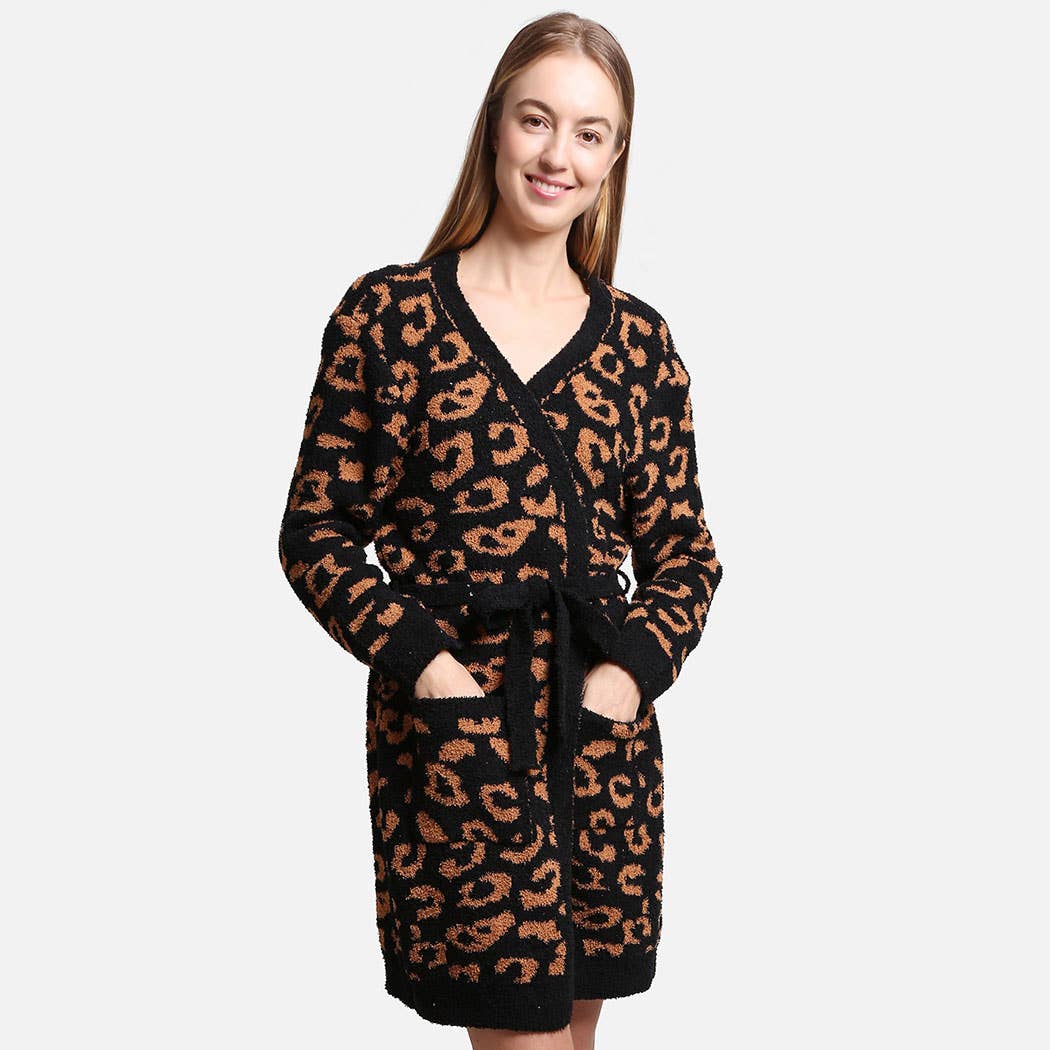 Leopard Print Soft Robe w Pockets & Belt