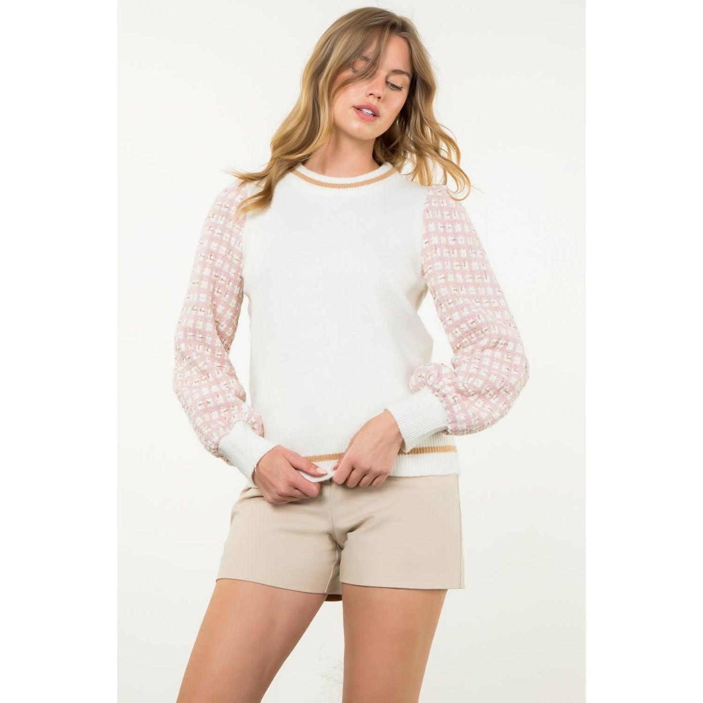 THML Tweed Sleeve Knit Sweater