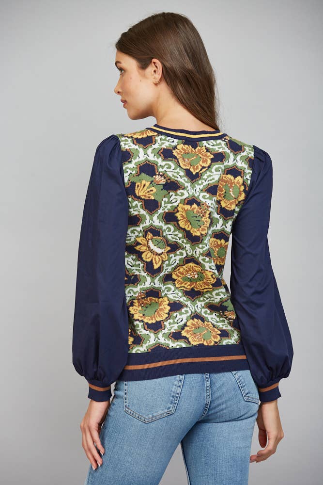 Contrast Sleeve Crew Neck Sweater