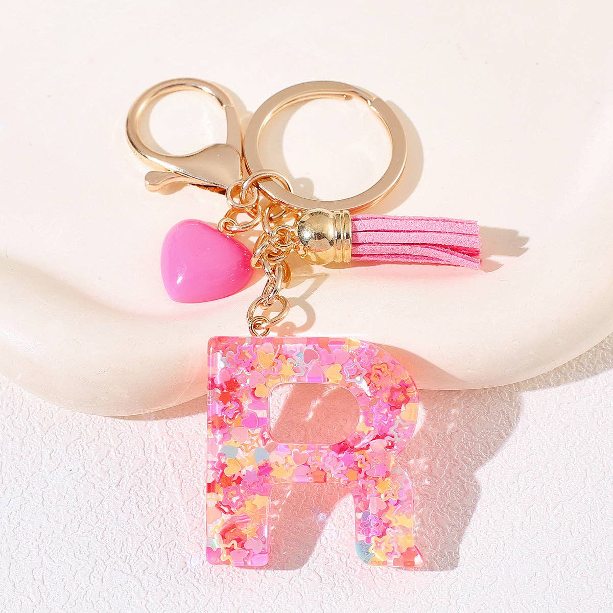 Pink Sequin Initial Keychains