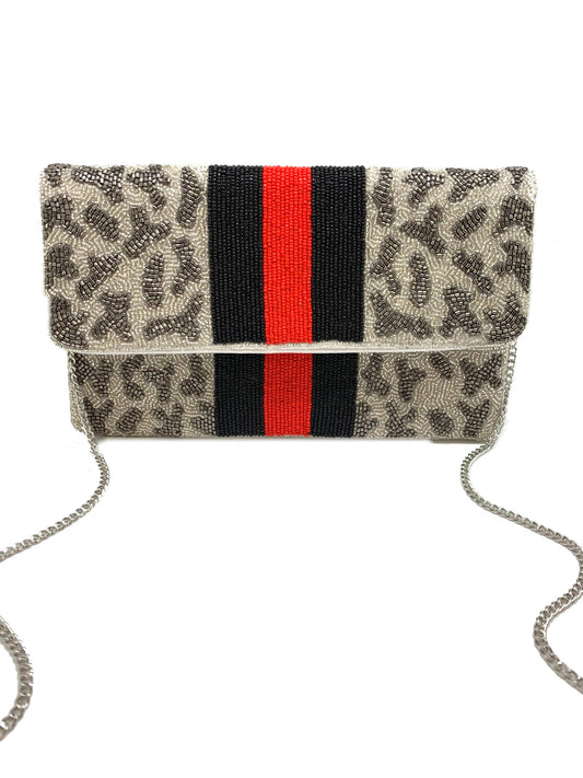 Leopard Beaded Clutch