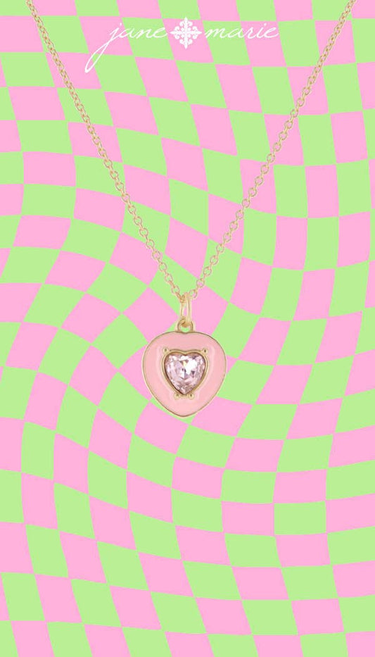 Kids Light Pink Crystal Heart Necklace