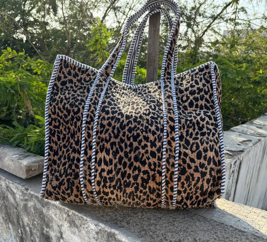 Leopard Velvet Large Tote