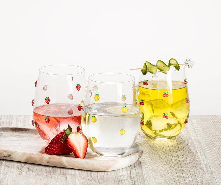 Stemless Icon Wine Glass with Lemons