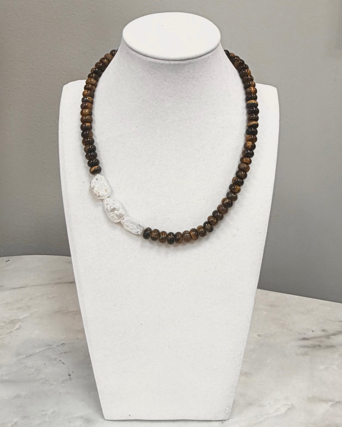 Bonne Mere Tiger Eye & Pearl Necklace