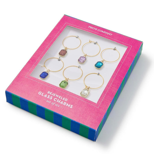 Set of 6 Gems Wine Glass Charm Identifiers in Gift Box