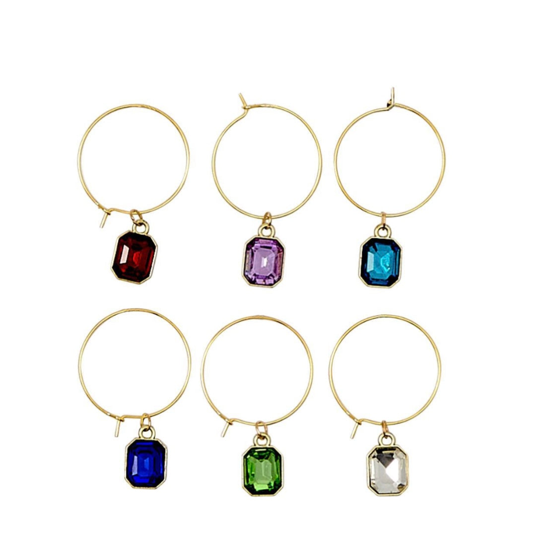 Set of 6 Gems Wine Glass Charm Identifiers in Gift Box