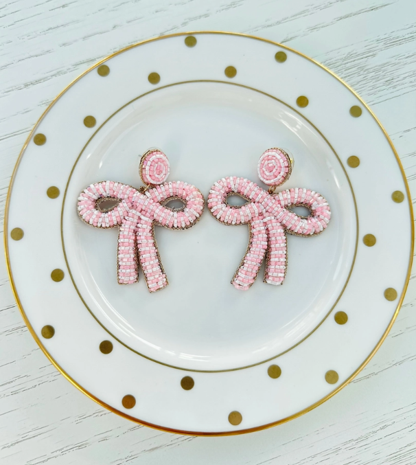 Pink & White Bow Earrings