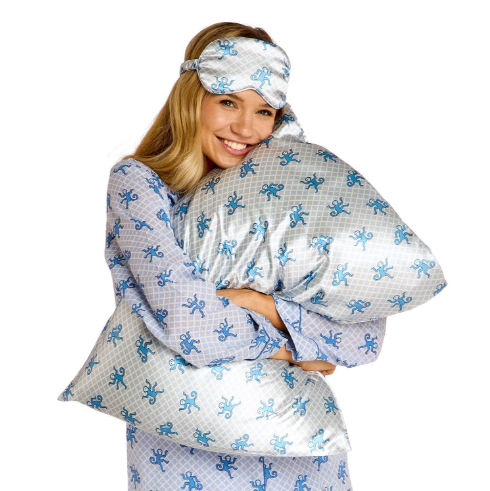 Two's Company Happy Monkey Satin Pillowcase and Eye Mask Set
