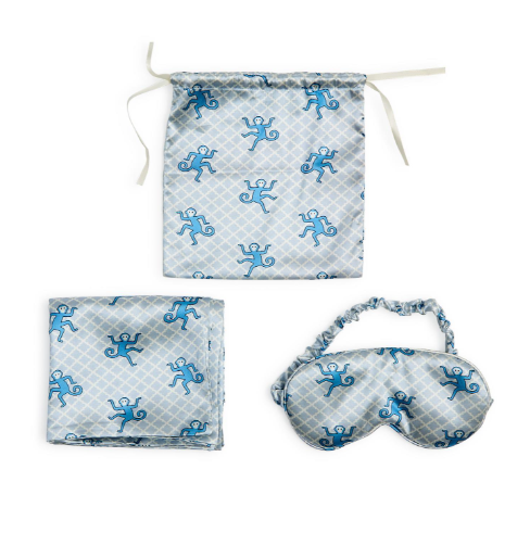 Two's Company Happy Monkey Satin Pillowcase and Eye Mask Set